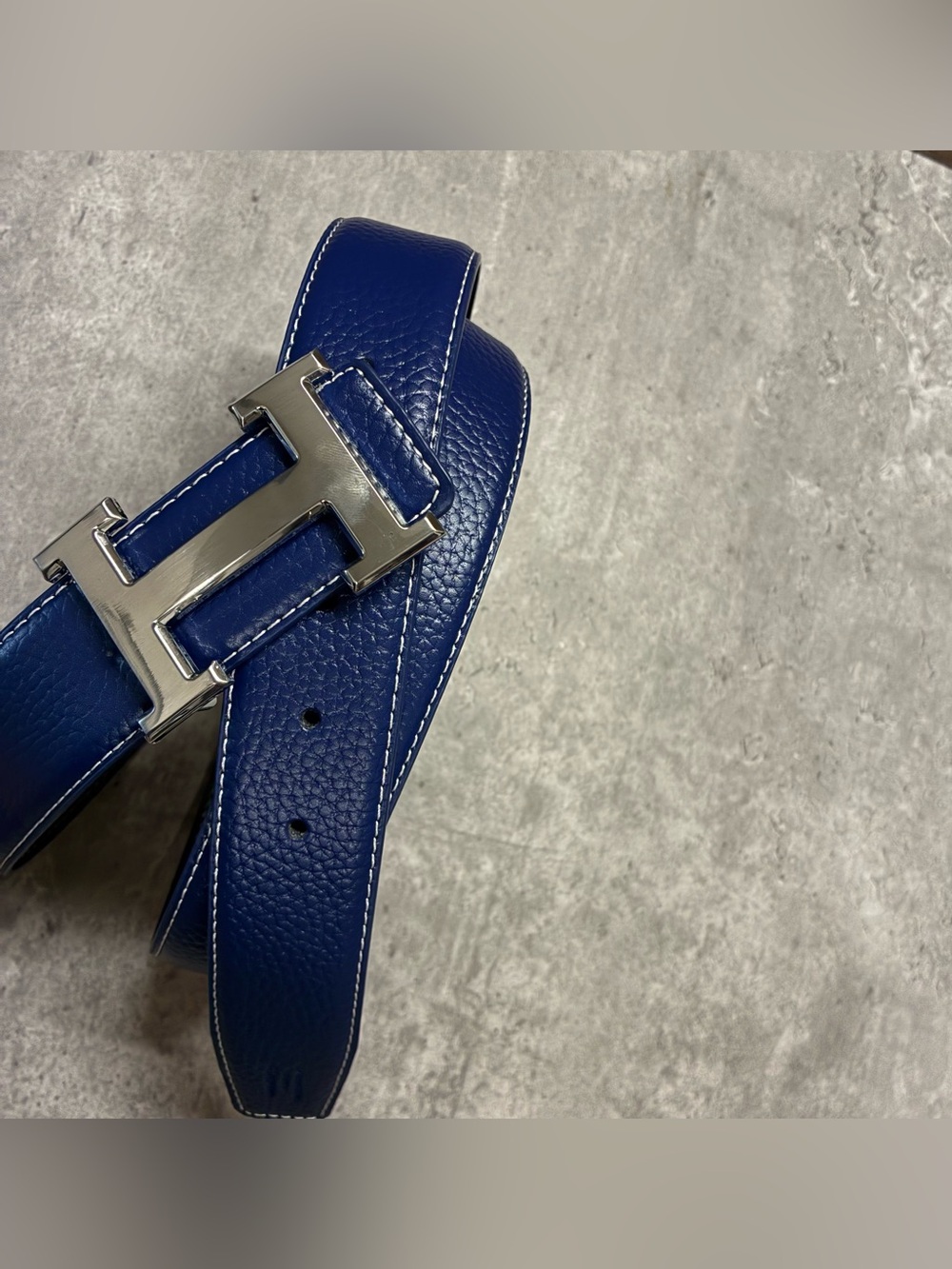 Blue Reversible Belt with Silver H Buckle